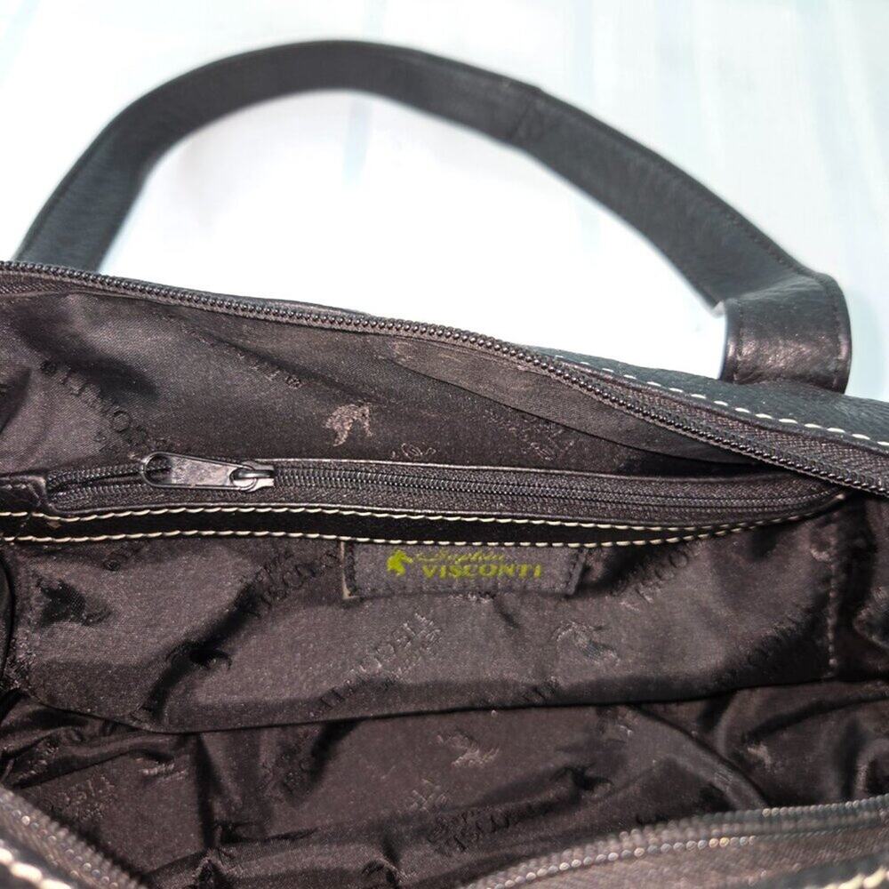 Sophia Visconti Pebble Leather Shoulder Strap Purse Satchel with White Stitching - Picture 9 of 9